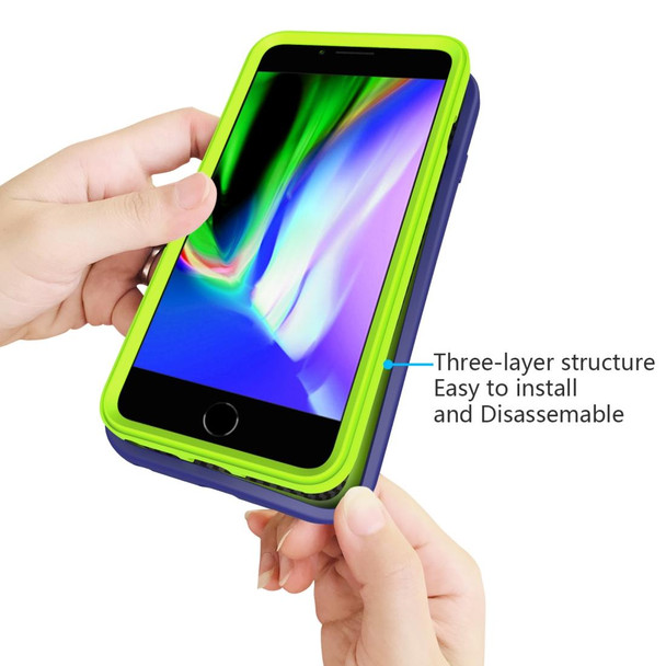 iPhone 6/7/8 Plus Wave Pattern 3 in 1 Silicone+PC Shockproof Protective Case(Navy+Olivine)