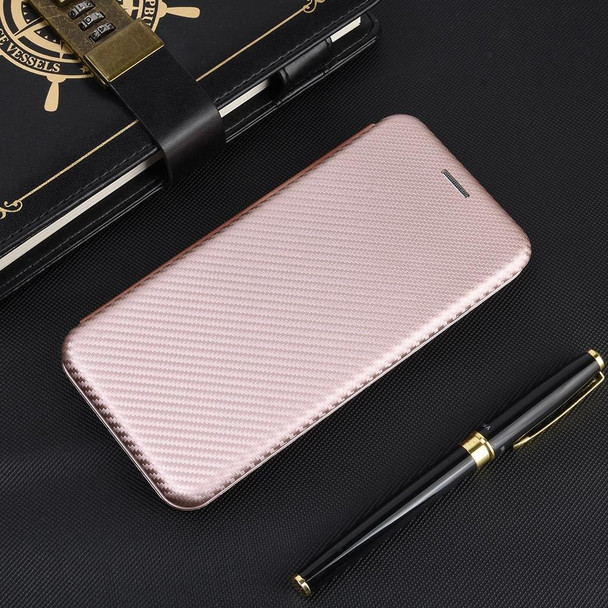 iPhone 12 / 12 Pro Carbon Fiber Texture Magnetic Horizontal Flip TPU + PC + PU Leather Case with Card Slot(Pink)