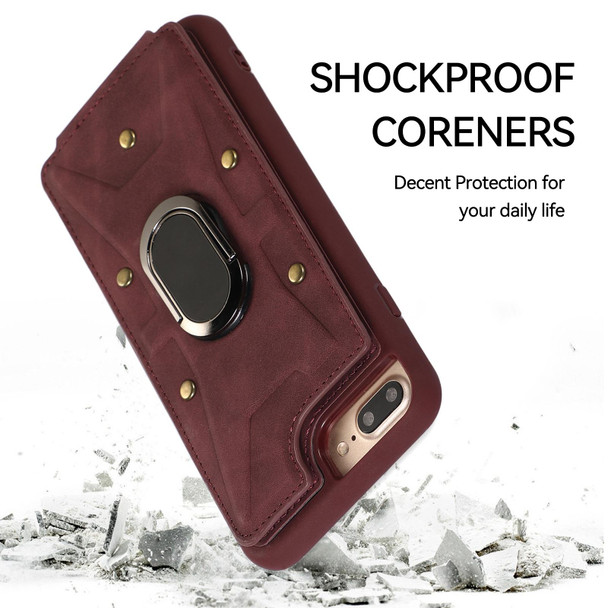 For iPhone SE 2022 / 2020 / 8 / 7 Armor Ring Wallet Back Cover Phone Case(Wine Red)