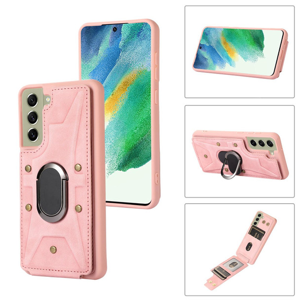 For Samsung Galaxy S21 5G Armor Ring Wallet Back Cover Phone Case(Pink)