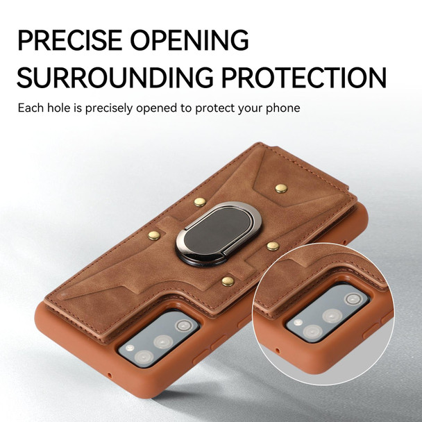 For Samsung Galaxy S20 FE Armor Ring Wallet Back Cover Phone Case(Brown)