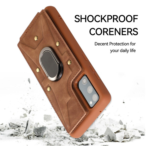 For Samsung Galaxy S20 FE Armor Ring Wallet Back Cover Phone Case(Brown)