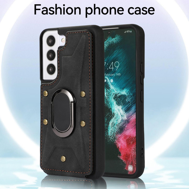 For Samsung Galaxy S22 5G Armor Ring Wallet Back Cover Phone Case(Black)