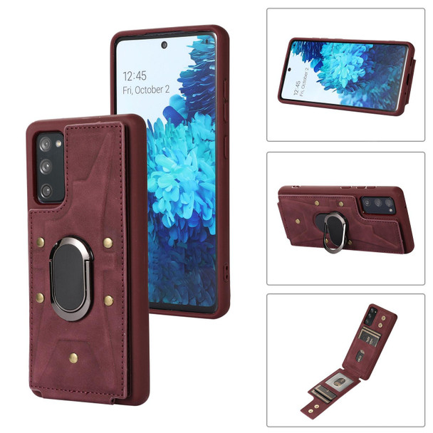 For Samsung Galaxy S20 Armor Ring Wallet Back Cover Phone Case(Wine Red)