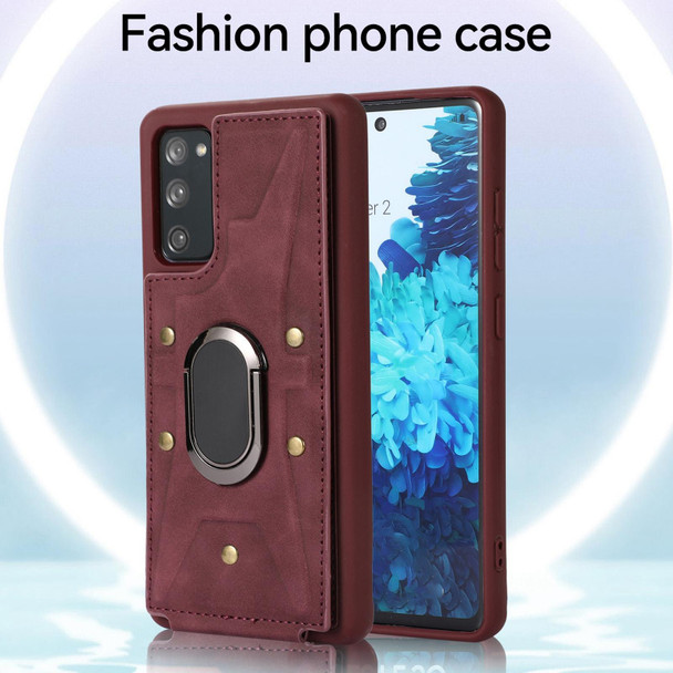 For Samsung Galaxy S20 FE Armor Ring Wallet Back Cover Phone Case(Wine Red)