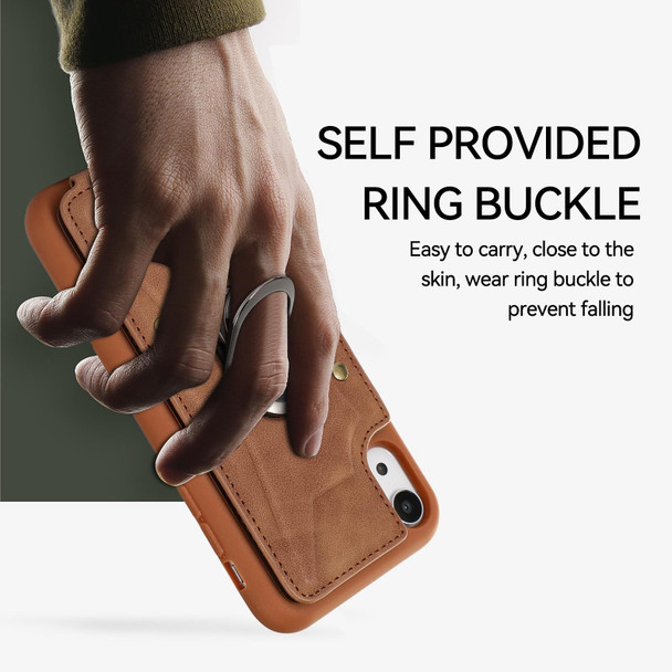 For iPhone XR Armor Ring Wallet Back Cover Phone Case(Brown)