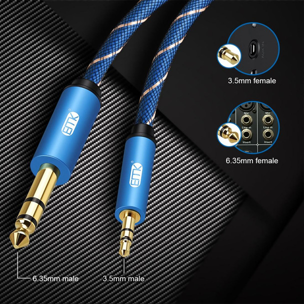 EMK 3.5mm Jack Male to 6.35mm Jack Male Gold Plated Connector Nylon Braid AUX Cable for Computer / X-BOX / PS3 / CD / DVD, Cable Length:5m(Dark Blue)