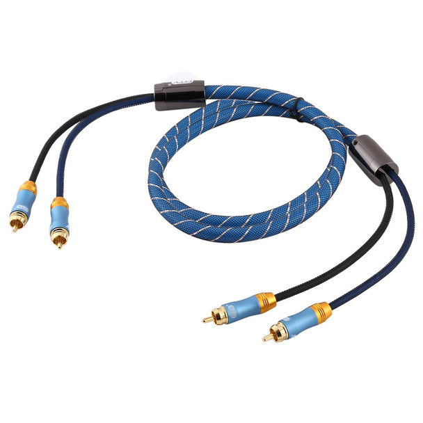 EMK 2 x RCA Male to 2 x RCA Male Gold Plated Connector Nylon Braid Coaxial Audio Cable for TV / Amplifier / Home Theater / DVD, Cable Length:1.5m(Dark Blue)