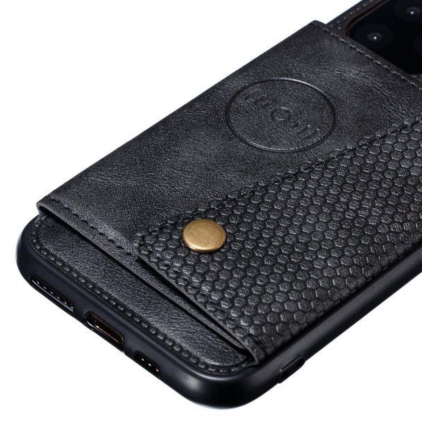 iPhone 12 mini Leather Protective Case with Holder & Card Slots(Black)