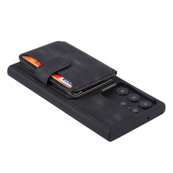 For Samsung Galaxy S22 Ultra 5G Skin Feel Dream Anti-theft Brush Shockproof Portable Skin Card Bag Phone Case(Black)