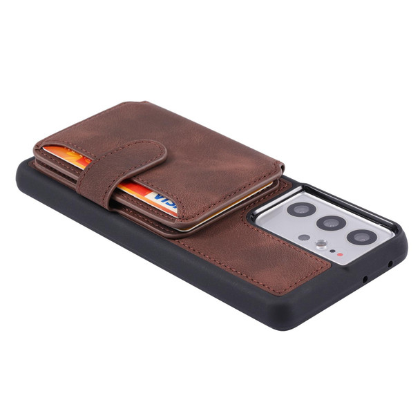 For Samsung Galaxy S21 Ultra 5G Skin Feel Dream Anti-theft Brush Shockproof Portable Skin Card Bag Phone Case(Coffee)