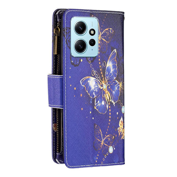 For Xiaomi Redmi Note 12 4G Global Colored Drawing Pattern Zipper Leather Phone Case(Purple Butterfly)