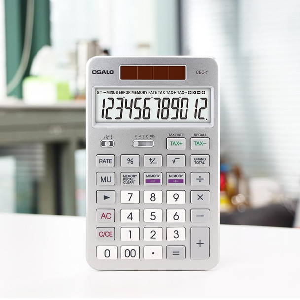 OSALO CEO-1 12 Digits LCD Display Multi-functional Student Scientific Calculator Solar Energy Dual Power Calculator (Silver)