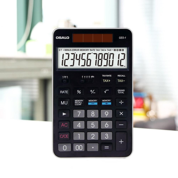 OSALO CEO-1 12 Digits LCD Display Multi-functional Student Scientific Calculator Solar Energy Dual Power Calculator (Black)