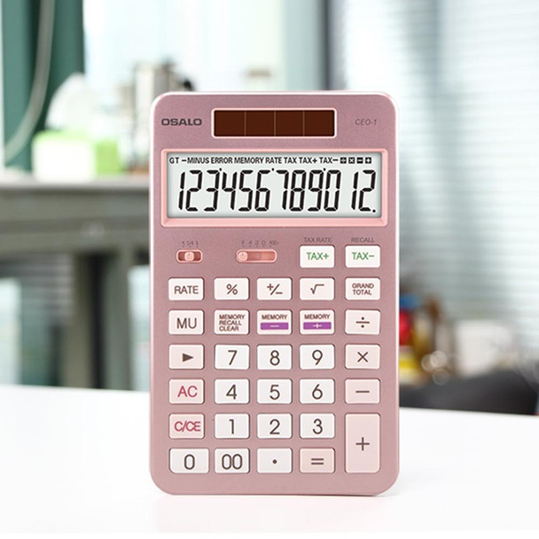 OSALO CEO-1 12 Digits LCD Display Multi-functional Student Scientific Calculator Solar Energy Dual Power Calculator (Pink)