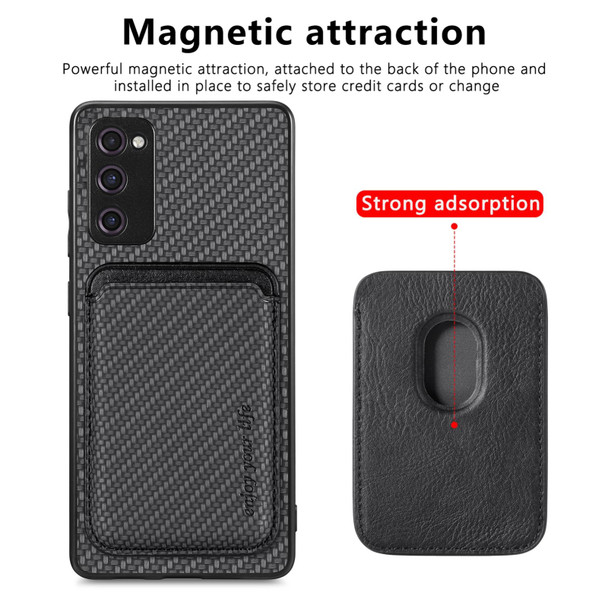 For Samsung Galaxy S20 FE Carbon Fiber Leatherette Card Magsafe Magnetic Phone Case(Black)