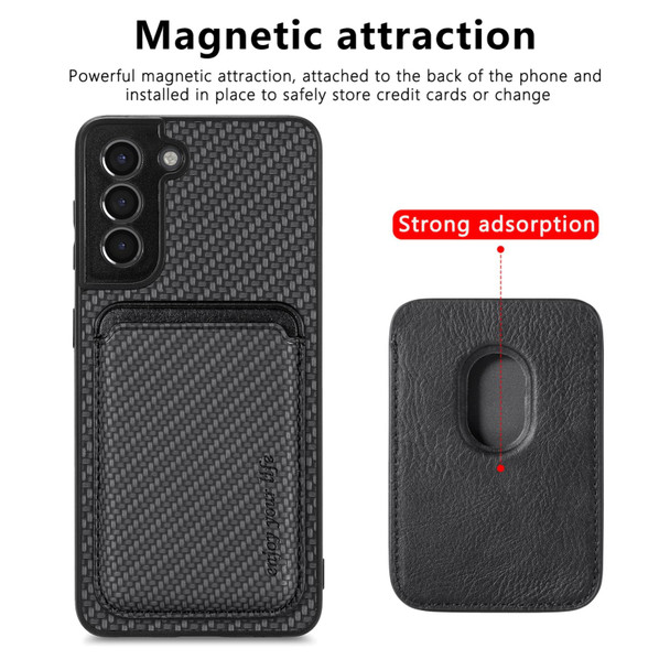 For Samsung Galaxy S21 5G Carbon Fiber Leatherette Card Magsafe Magnetic Phone Case(Black)