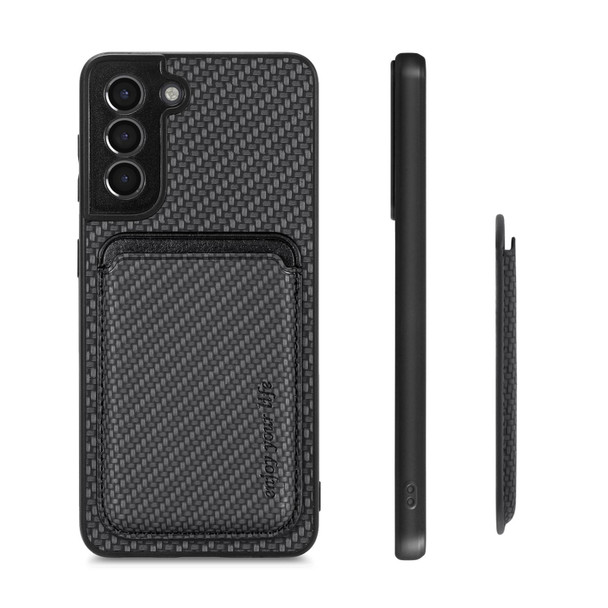 For Samsung Galaxy S21 5G Carbon Fiber Leatherette Card Magsafe Magnetic Phone Case(Black)