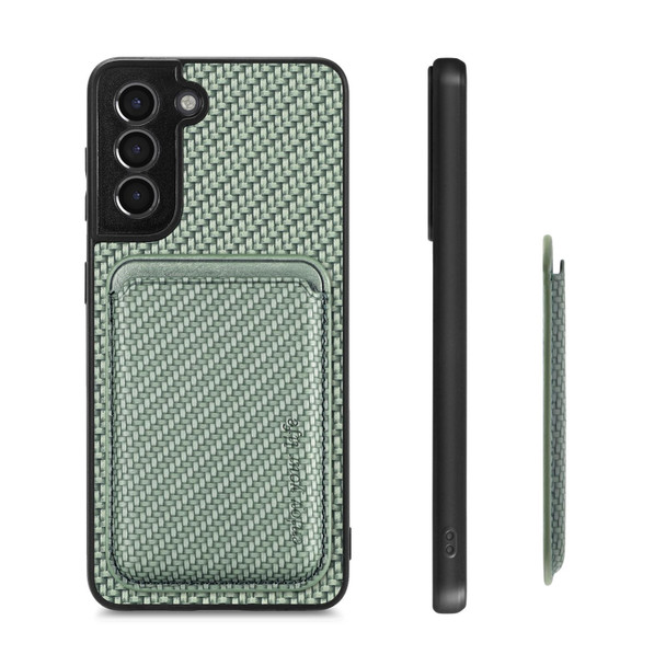 For Samsung Galaxy S21 5G Carbon Fiber Leatherette Card Magsafe Magnetic Phone Case(Green)