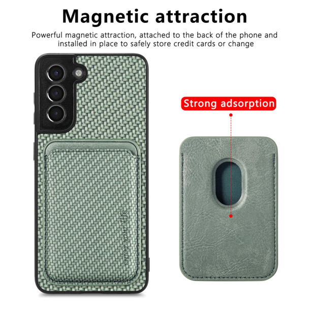For Samsung Galaxy S21 5G Carbon Fiber Leatherette Card Magsafe Magnetic Phone Case(Green)