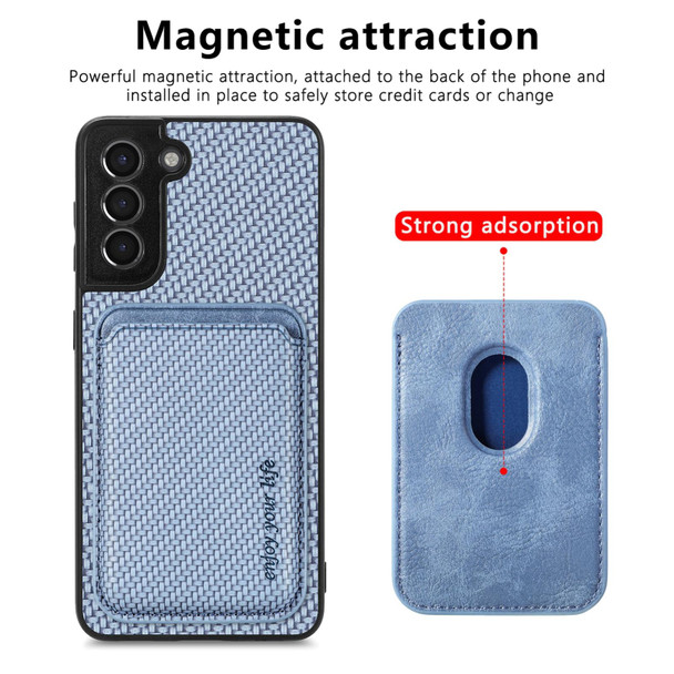 For Samsung Galaxy S21 5G Carbon Fiber Leatherette Card Magsafe Magnetic Phone Case(Blue)