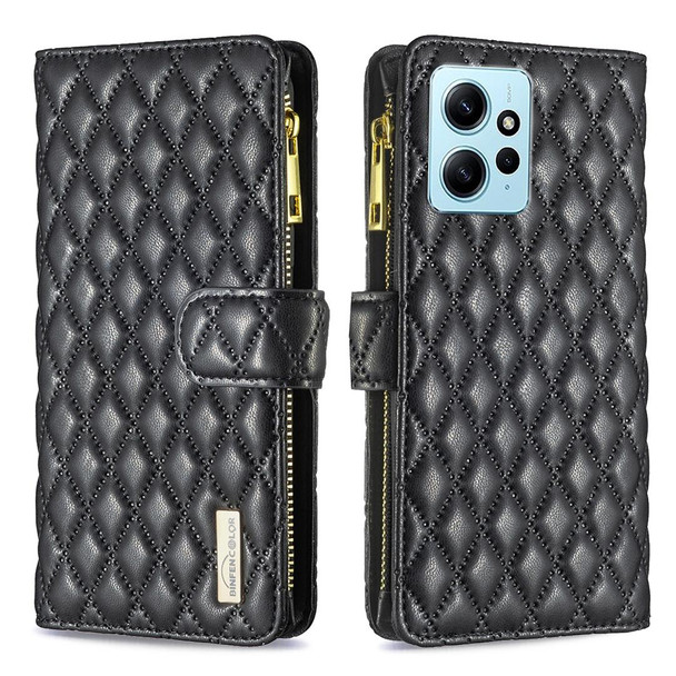 For Xiaomi Redmi Note 12 4G Global Diamond Lattice Zipper Wallet Leather Flip Phone Case(Black)