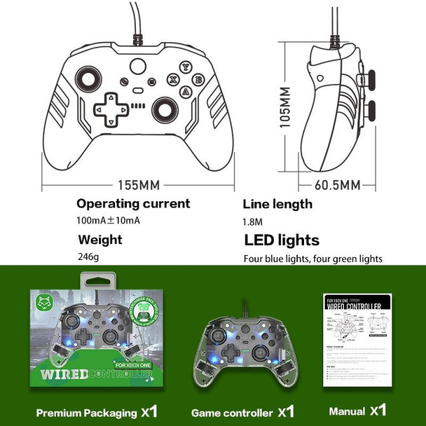 For Microsoft XBOX One / PC XO300 RGB Luminous Wired Gamepad(Transparent)