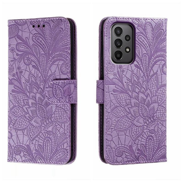 For Samsung Galaxy A24 5G Lace Flower Embossing Flip Leatherette Phone Case(Purple)