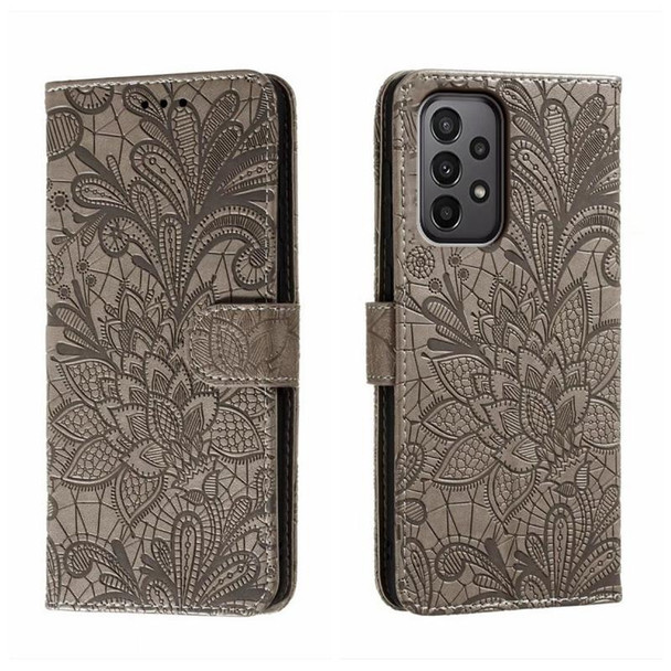 For Samsung Galaxy A24 5G Lace Flower Embossing Flip Leatherette Phone Case(Grey)