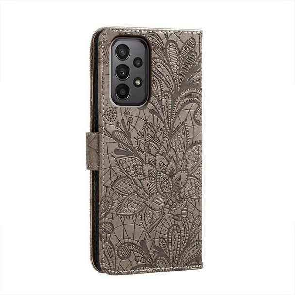 For Samsung Galaxy A24 5G Lace Flower Embossing Flip Leatherette Phone Case(Grey)