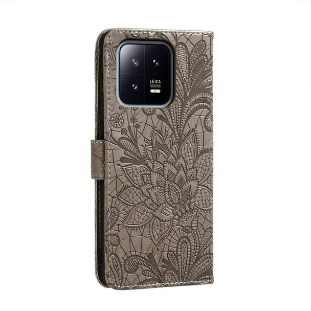 For Xiaomi 13 Lace Flower Embossing Flip Leather Phone Case(Grey)