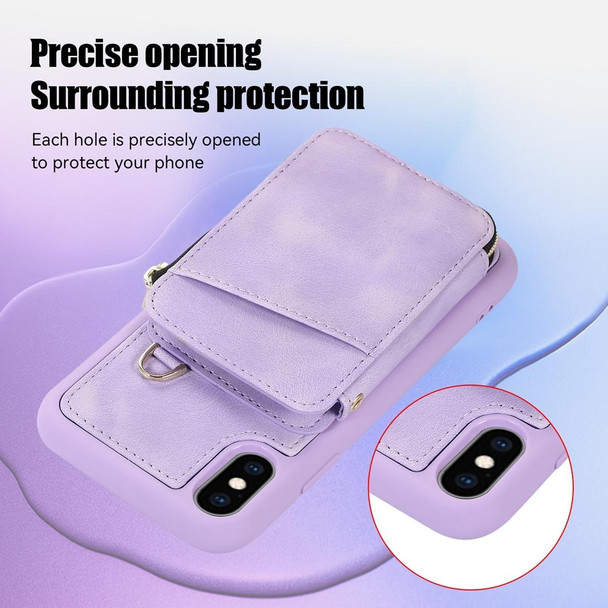 For iPhone XS Max Zipper Card Bag Back Cover Phone Case(Purple)