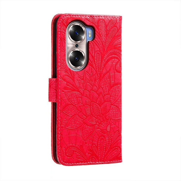 For Honor 60 Lace Flower Embossing Flip Leatherette Phone Case(Red)