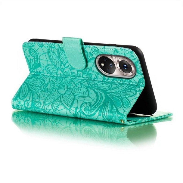 For Honor 50 Lace Flower Embossing Flip Leatherette Phone Case(Green)