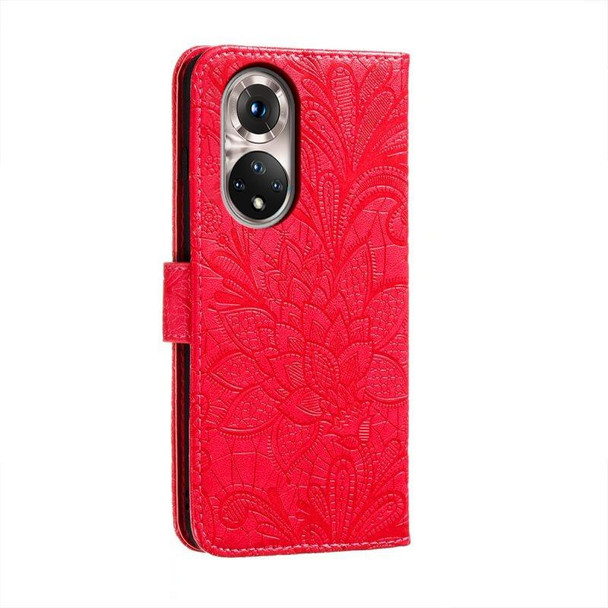 For Honor 50 Lace Flower Embossing Flip Leatherette Phone Case(Red)