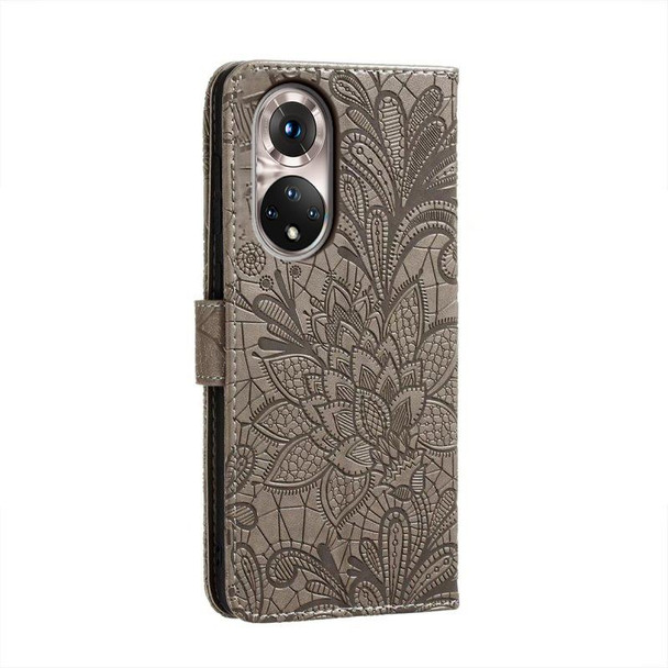 For Honor 50 Lace Flower Embossing Flip Leatherette Phone Case(Grey)