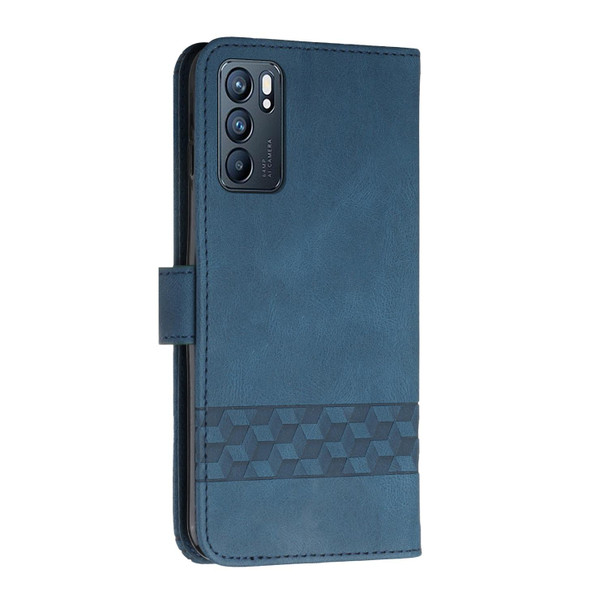 For OPPO Reno6 5G Cubic Skin Feel Flip Leatherette Phone Case(Blue)