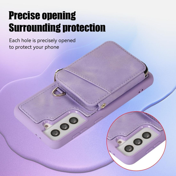 For Samsung Galaxy S21+ 5G Zipper Card Bag Back Cover Phone Case(Purple)