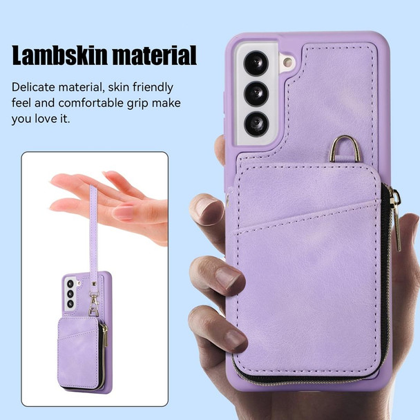 For Samsung Galaxy S21+ 5G Zipper Card Bag Back Cover Phone Case(Purple)