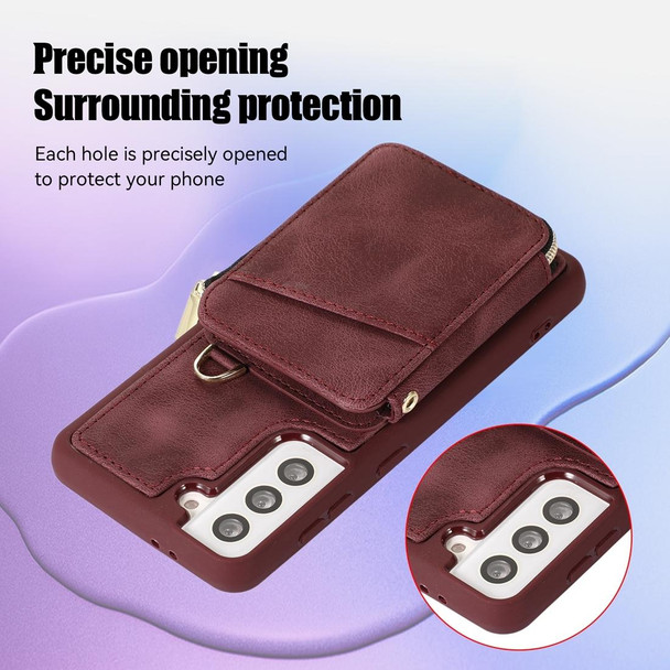 For Samsung Galaxy S22 5G Zipper Card Bag Back Cover Phone Case(Wine Red)