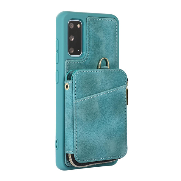 For Samsung Galaxy S20+ Zipper Card Bag Back Cover Phone Case(Turquoise)