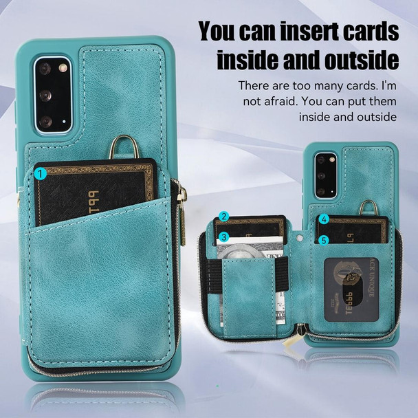 For Samsung Galaxy S20+ Zipper Card Bag Back Cover Phone Case(Turquoise)