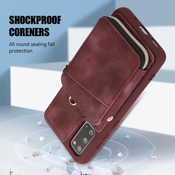 For Samsung Galaxy S20 Zipper Card Bag Back Cover Phone Case(Wine Red)