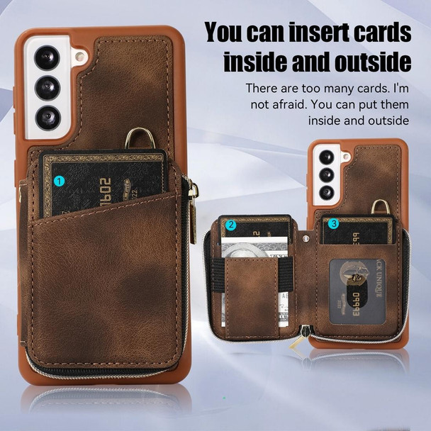 For Samsung Galaxy S21+ 5G Zipper Card Bag Back Cover Phone Case(Brown)