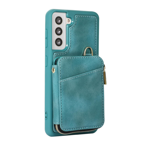 For Samsung Galaxy S21+ 5G Zipper Card Bag Back Cover Phone Case(Turquoise)