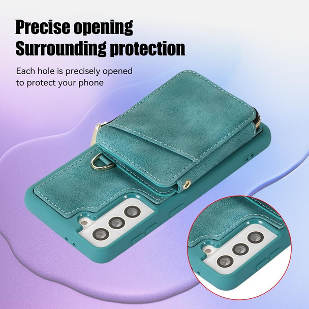 For Samsung Galaxy S21+ 5G Zipper Card Bag Back Cover Phone Case(Turquoise)