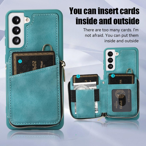 For Samsung Galaxy S21+ 5G Zipper Card Bag Back Cover Phone Case(Turquoise)