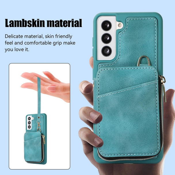 For Samsung Galaxy S21+ 5G Zipper Card Bag Back Cover Phone Case(Turquoise)