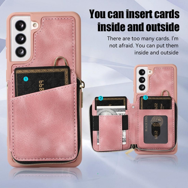 For Samsung Galaxy S21+ 5G Zipper Card Bag Back Cover Phone Case(Pink)