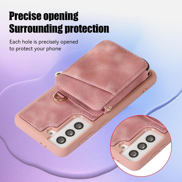 For Samsung Galaxy S21+ 5G Zipper Card Bag Back Cover Phone Case(Pink)